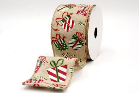 Khaki - Christmas Gift Box Design Ribbon_KF7859GC-13-183