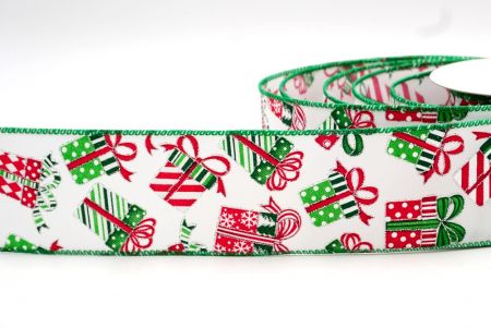 Белая и зеленая кайма - Рождественская подарочная коробка с дизайном ленты_KF7860GC-1-49