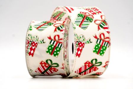 Кремовая - Рождественская подарочная коробка с дизайном ленты_KF7860GC-2-2