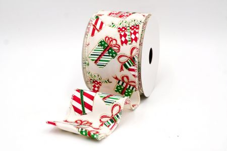 Кремовая - Рождественская подарочная коробка с дизайном ленты_KF7860GC-2-2