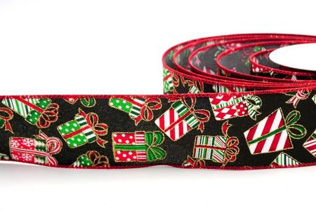 Черная и красная кайма - Рождественская подарочная коробка с дизайном ленты_KF7860GC-53-7