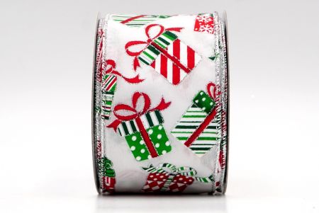 تصميم صندوق هدايا عيد الميلاد بحافة بيضاء وفضية - شريط تصميم KF7861G-1