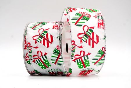 सफेद और चांदी किनारा - क्रिसमस गिफ्ट बॉक्स डिजाइन रिबन_KF7861G-1