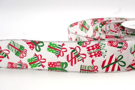 تصميم صندوق هدايا عيد الميلاد بحافة بيضاء وفضية - شريط تصميم KF7861G-1
