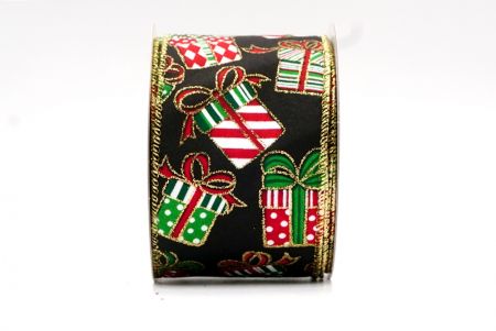 Black and Gold Edge - Christmas Gift Box Design Ribbon_KF7861G-53