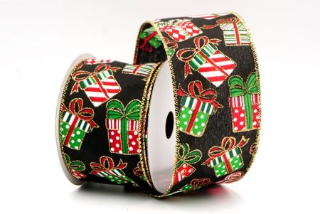 Fekete és arany szegéllyel - Karácsonyi ajándékcsomag tervezési szalag_KF7861G-53
