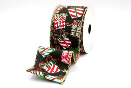 Black and Gold Edge - Christmas Gift Box Design Ribbon_KF7861G-53