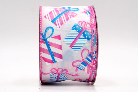 Белая и розовая кайма - Рождественская подарочная коробка с дизайном ленты_KF7863GC-1-218