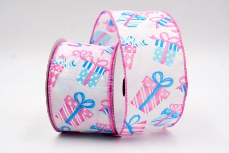 White and Pink Edge - Christmas Gift Box Design Ribbon_KF7863GC-1-218