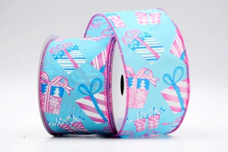 Blue and Pink Edge - Christmas Gift Box Design Ribbon_KF7863GC-12-218
