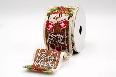 Кремова - стрічка з дизайном 'Веселого Різдва'_KF7876GC-2-2