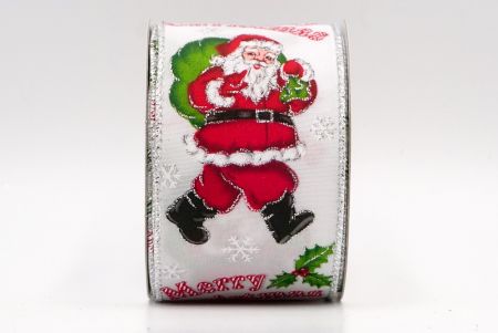 Weiß und Silberkante - Weihnachtsmann und Geschenke Drahtband_KF7877G-1