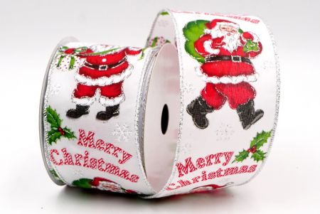 White and Silver Edge - Santa Claus and Gifts Wired Ribbon_KF7877G-1