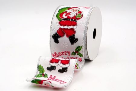 White and Silver Edge - Santa Claus and Gifts Wired Ribbon_KF7877G-1