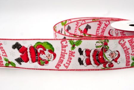 Valkoinen ja punainen reunus - Joulupukki ja lahjat langallinen nauha_KF7878GC-1-7