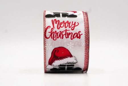 Fehér/piros drótkötésű Karácsonyi sapka és csizma mintás szalag_KF7883GR-1