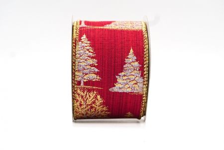 Red/Gold Christmas Tree Designs Wired Ribbon_KF7887G-8