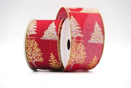 Nastro con filo di Natale Rosso/Oro design albero_KF7887G-8