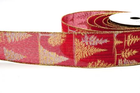 Red/Gold Christmas Tree Designs Wired Ribbon_KF7887G-8