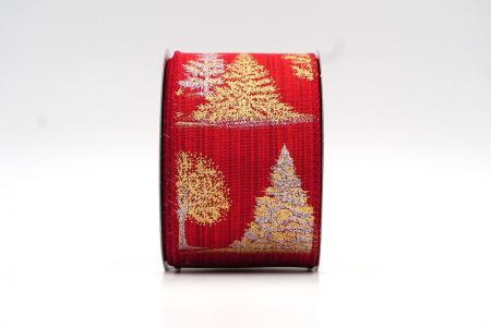 Ruban filaire avec motifs de sapin de Noël rouge clair/or_KF7887GC-7-169
