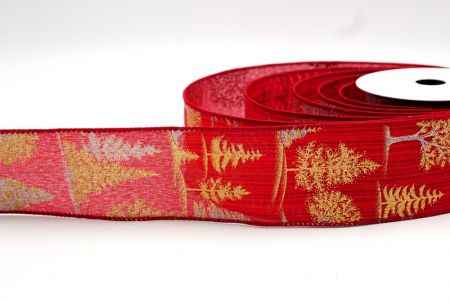 Nastro con filo di Natale Rosso Chiaro/Oro design albero_KF7887GC-7-169