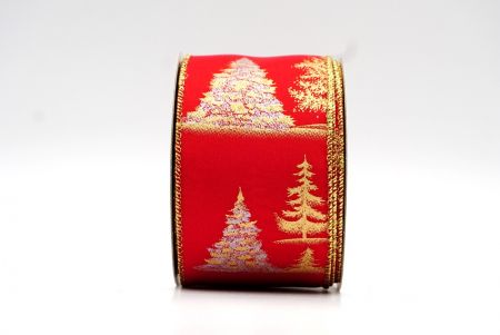 Ruban filaire avec motifs de sapin de Noël rouge orange/or_KF7888G-7
