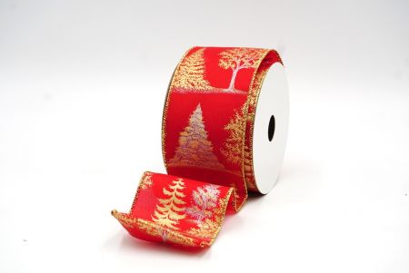 Orange Red/Gold Christmas Tree Designs Wired Ribbon_KF7888G-7