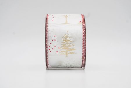 Λευκή/Χρυσή κορδέλα με σχέδια χριστουγεννιάτικου δέντρου από τρίχες_KF7889GR-1