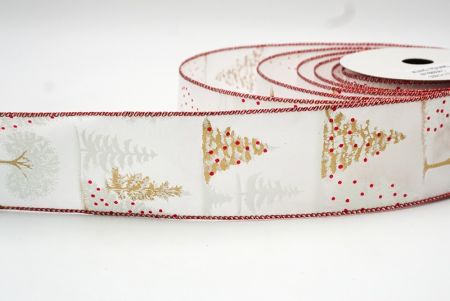 White/Gold Christmas Tree Designs Wired Ribbon_KF7889GR-1