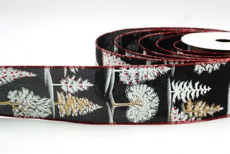 Ruban en fil métallique avec motifs d'arbres de Noël noir/or_KF7889GR-53