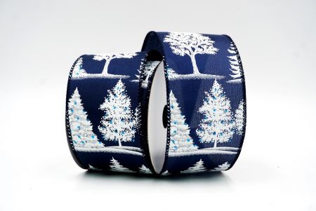 Ruban en fil métallique avec motifs d'arbres de Noël bleu marine_KF7890GC-4-4