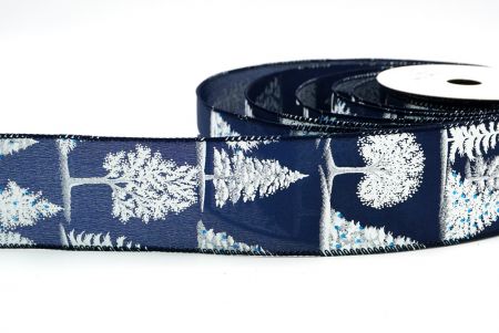 Ruban en fil métallique avec motifs d'arbres de Noël bleu marine_KF7890GC-4-4