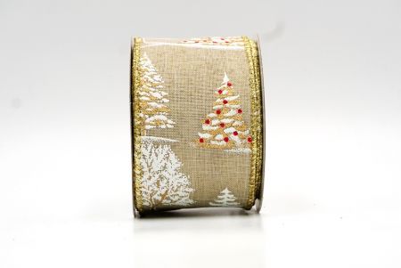 Ruban en fil métallique avec motifs d'arbres de Noël marron clair_KF7891G-13