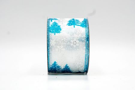 Witte & Blauwe Kerstboom & Sneeuwvlokken Bedraad Lint_KF7894GT-1T