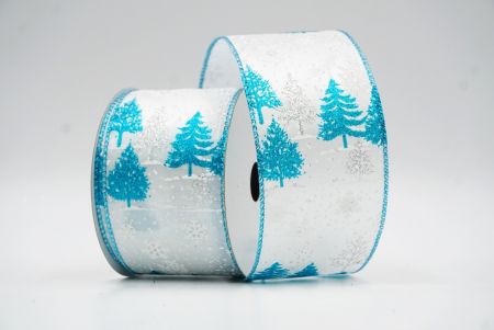 सफेद और नीला क्रिसमस ट्री और बर्फ़ के फ़्लेक्स वायर्ड रिबन_KF7894GT-1T