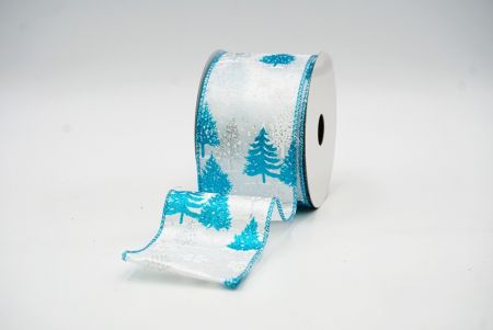 White & Blue Christmas Tree & Snow Flakes Wired Ribbon_KF7894GT-1T