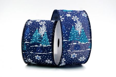 Blue Christmas Tree & Snow Flakes Wired Ribbon_KF7895GC-4-4