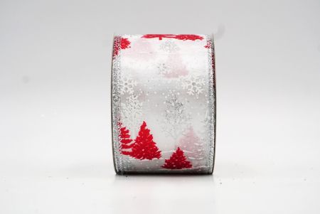 White & Red Christmas Tree & Snow Flakes Wired Ribbon_KF7897G-1R