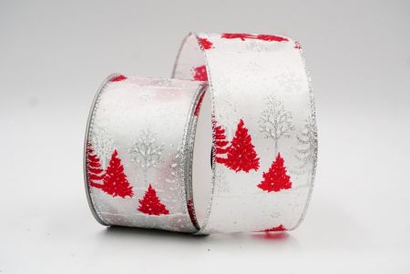 Witte & Rode Kerstboom & Sneeuwvlokken Bedraad Lint_KF7897G-1R