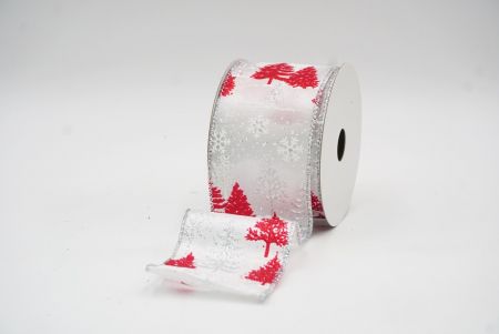 White & Red Christmas Tree & Snow Flakes Wired Ribbon_KF7897G-1R