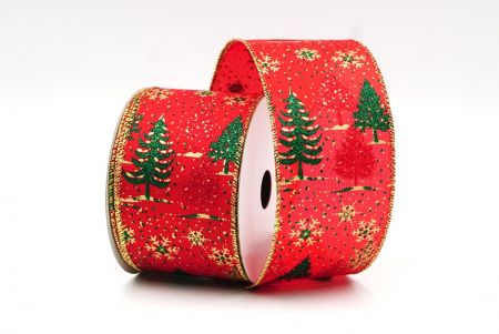 Red Christmas Tree & Snow Flakes Wired Ribbon_KF7898G-7