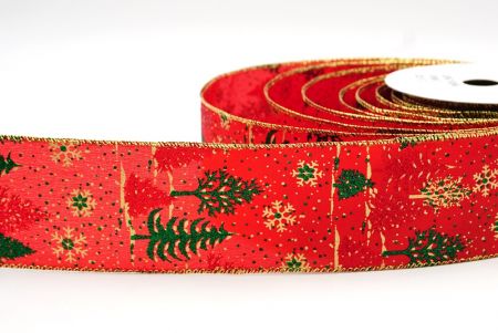 Red Christmas Tree & Snow Flakes Wired Ribbon_KF7898G-7