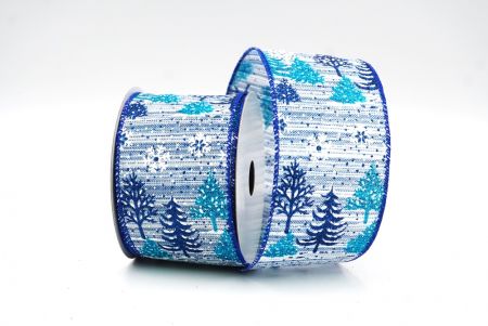 Dark Blue Christmas Tree & Snow Flakes Wired Ribbon_KF7899GC-4-151