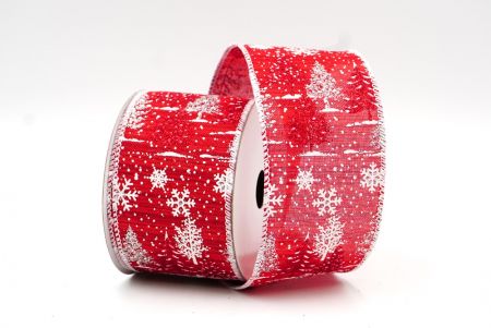 Rood/Witte Kerstboom & Sneeuwvlokken Bedraad Lint_KF7900GC-7-1