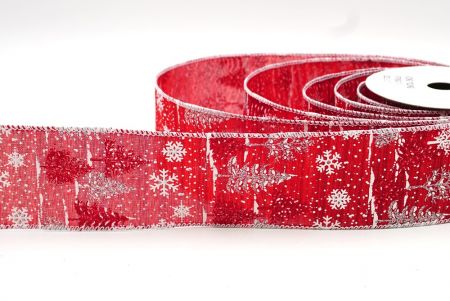 लाल/सफेद क्रिसमस ट्री और बर्फ़ के फ़्लेक्स वायर्ड रिबन_KF7900GC-7-1