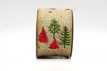 Light Brown Christmas Tree & Snow Flakes Wired Ribbon_KF7901GC-13-183