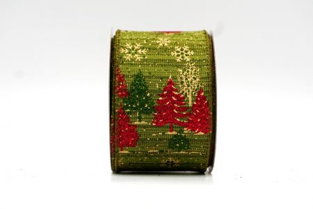Matcha zöld karácsonyfa és hópelyhek drótkötésű szalag_KF7902GC-3-185
