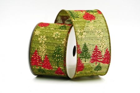 Ruban câblé avec motif sapin de Noël Matcha Green & Flocons de neige_KF7902GC-3-185
