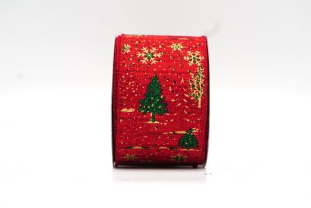 Piros/Zöld karácsonyfa és hópelyhek drótkötésű szalag_KF7902GC-7-169