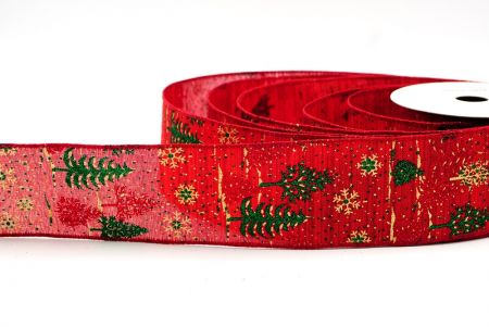 Ruban câblé avec motif sapin de Noël rouge/vert & Flocons de neige_KF7902GC-7-169